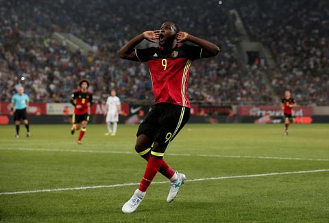 Niềm vui của Lukaku sau khi ghi bàn thắng giúp Bỉ đoạt vé đến Nga.