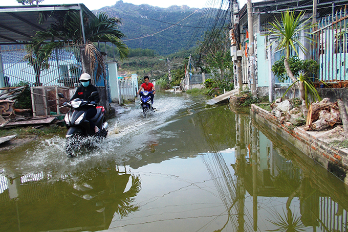 Nước ngập ở đường Đồng Bò.
