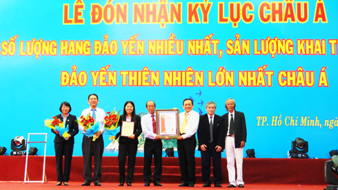 Công ty Yến sào Khánh Hòa vinh dự đón nhận Kỷ lục về số lượng hang đảo yến nhiều nhất và sản lượng lớn nhất châu Á.