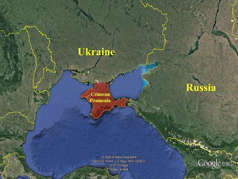 Mỹ luôn khẳng định lập trường rằng nước này không công nhận việc Nga sáp nhập bán đảo Crimea. Ảnh: Google Earth