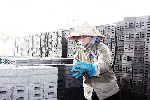 Sản xuất gạch không nung tại Công ty TNHH MTV Hoa Biển.