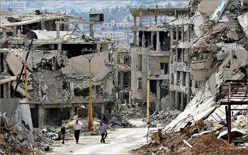 Cảnh hoang tàn ở Syria do chiến tranh (Ảnh: Hassan Ammar)