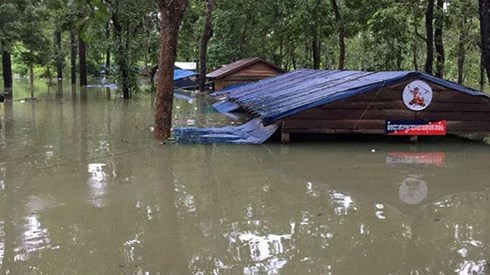 Nước lũ dâng tại tỉnh Stung Treng, Campuchia. Ảnh: Bộ Tài nguyên nước và Khí tượng thủy văn Campuchia.