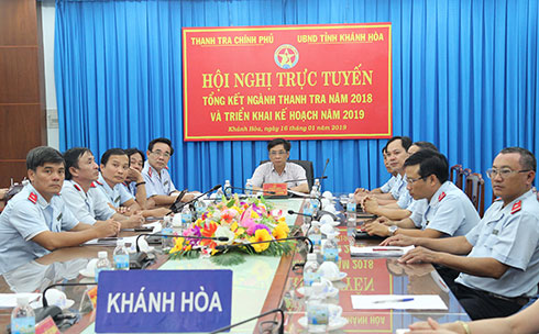 Quang cảnh hội nghị tại điểm cầu Khánh Hòa.