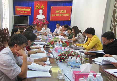 Quang cảnh hội nghị tại điểm cầu Khánh Hòa.