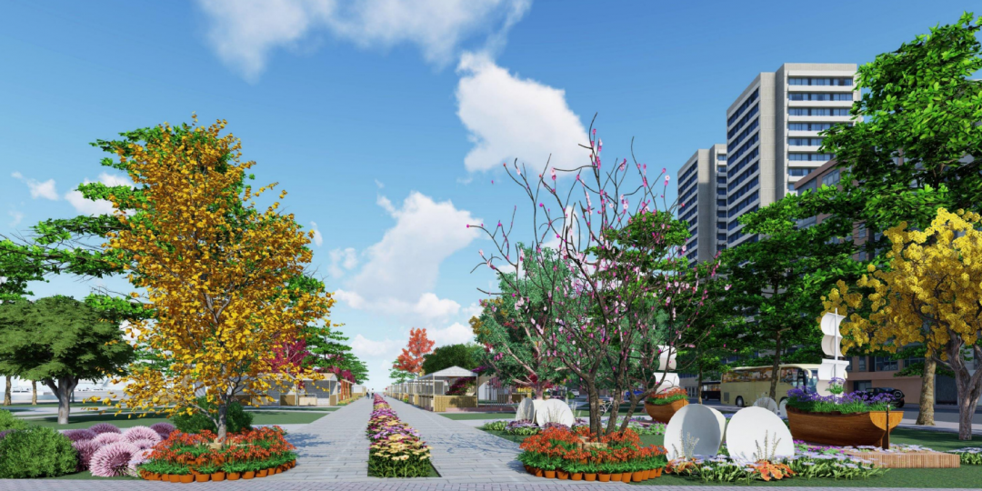 Perspective of the flower street designed at Happy Tet Nha Trang 2024 festival.