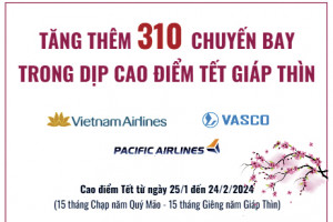 Tăng thêm 310 chuyến bay trong dịp cao điểm Tết Giáp Thìn