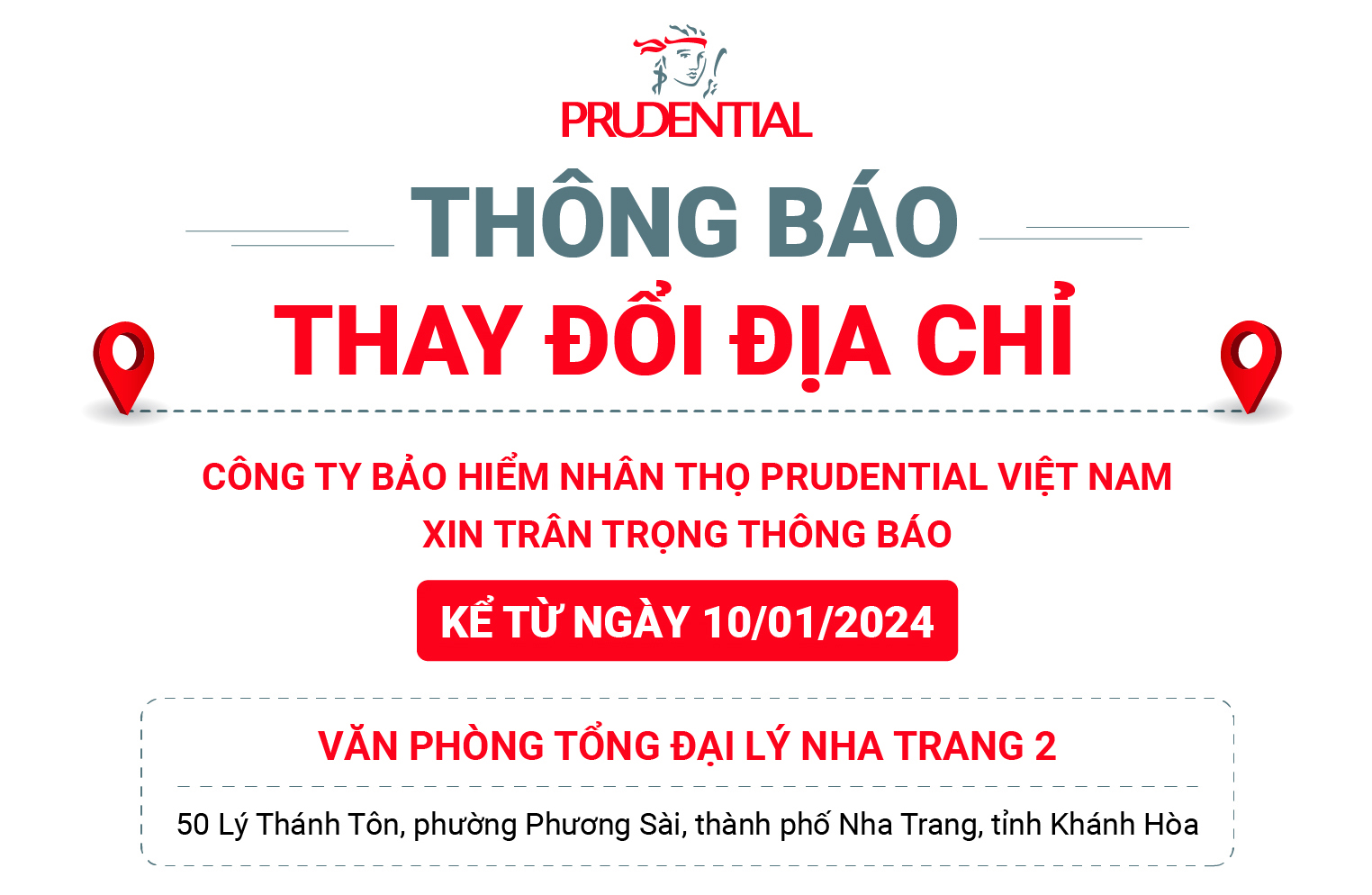 Prudential thông báo thay đổi địa chỉ