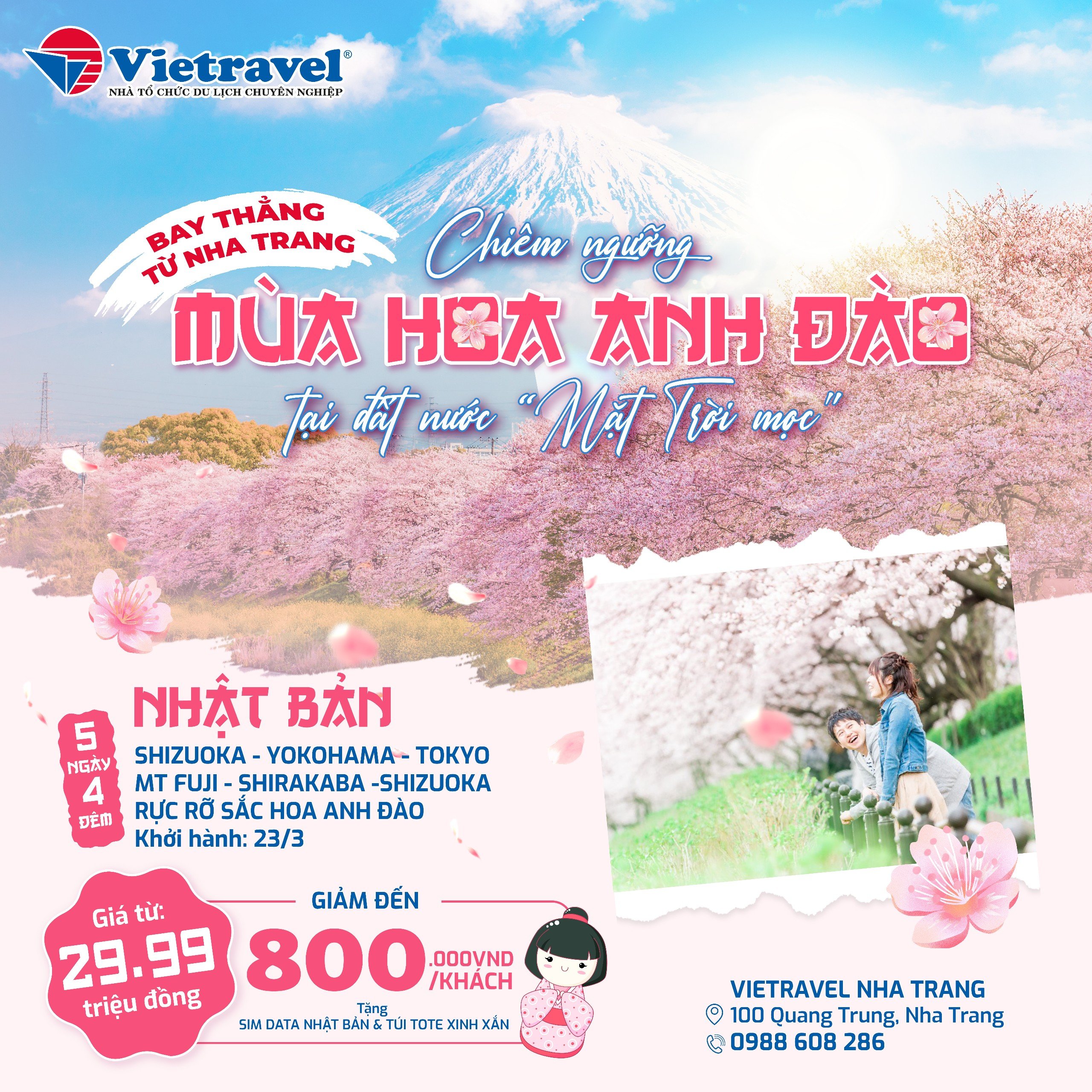 Vietravel Nha Trang mở tour du lịch bay thẳng đưa khách đến Nhật Bản ngắm hoa anh đào