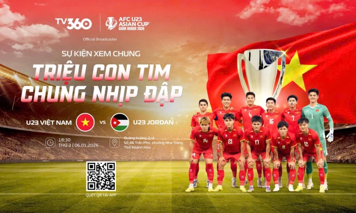 Viettel Khánh Hòa phối hợp tổ chức điểm xem chung bóng đá U23 Việt Nam và U23 Jordan tại Quảng trường 2 tháng 4