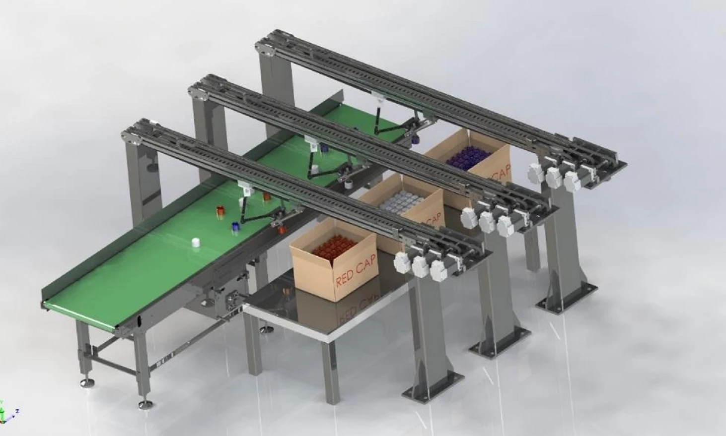 Mô phỏng hệ thống pick-and-place (hệ thống tự động gắp và đặt sản phẩm) sử dụng tripteron trục song song. Nguồn: Trịnh Đức Cường - Đại học Kinh tế Thành phố Hồ Chí Minh.