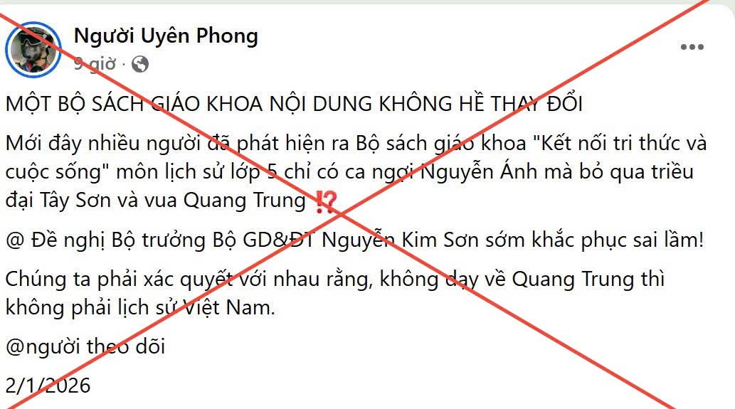 Hình ảnh một số tài khoản lan truyền thông tin xuyên tạc nội dung SGK môn Lịch sử - Địa lí lớp 5 (bộ sách “Kết nối tri thức và cuộc sống). Ảnh: moet.gov.vn