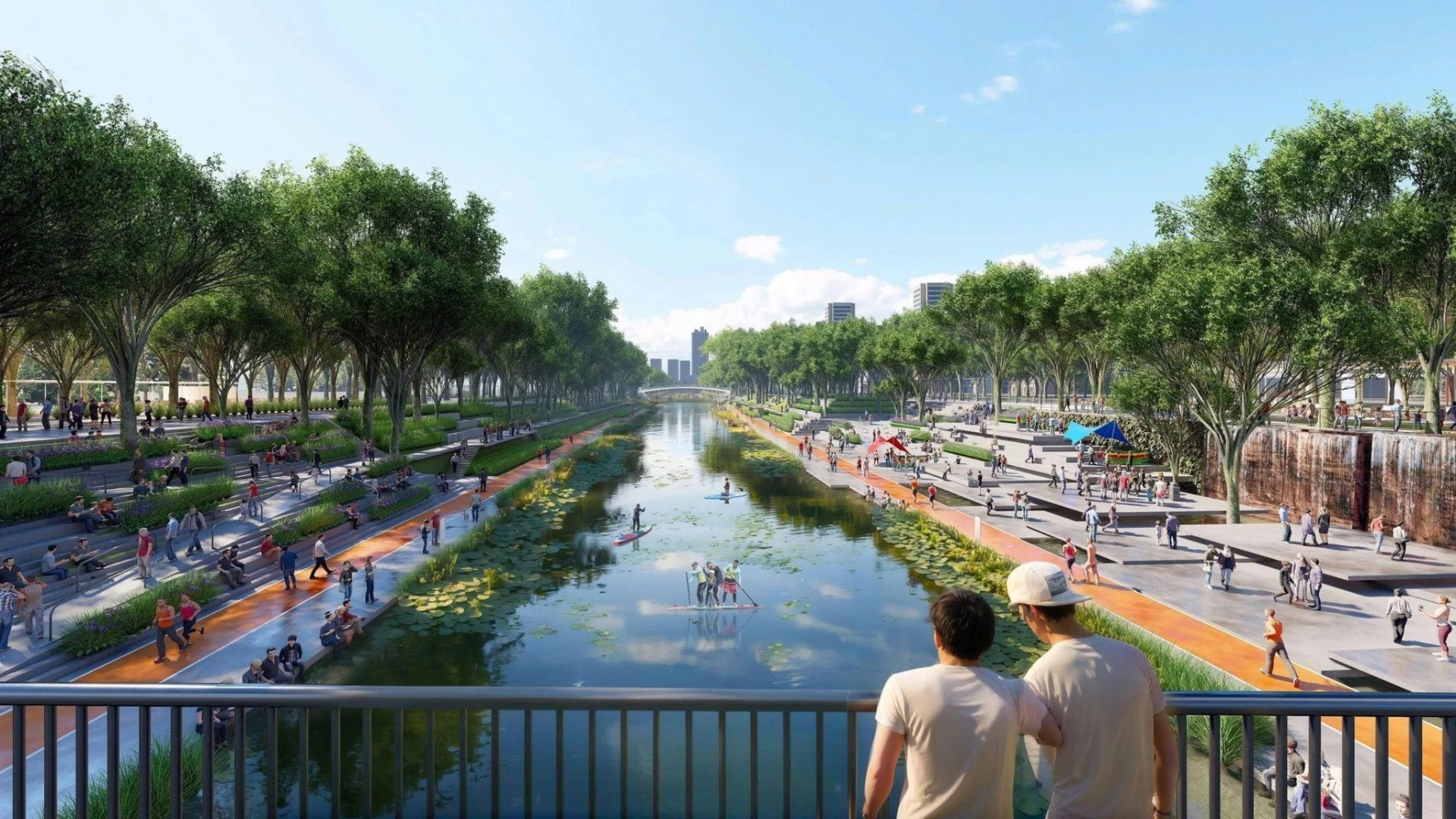 Charmora City kiến tạo sống xanh bền vững từ hệ thống cây xanh, mặt nước và hạ tầng thấm hút tự nhiên. (Ảnh phối cảnh minh họa)