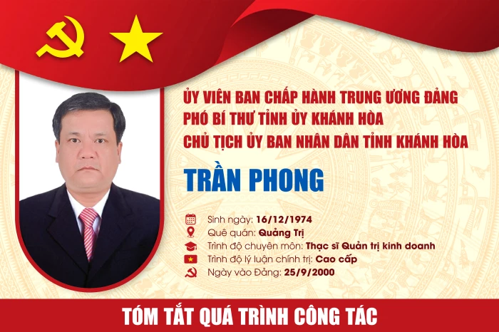 [Infographic] Tóm tắt quá trình công tác của đồng chí Trần Phong - Ủy viên Ban Chấp hành Trung ương Đảng khóa XIV, Phó Bí thư Tỉnh ủy, Chủ tịch UBND tỉnh Khánh Hòa