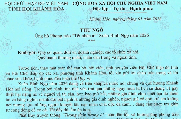 Thư ngỏ kêu gọi ủng hộ phong trào “Tết Nhân ái” Xuân Bính Ngọ năm 2026
