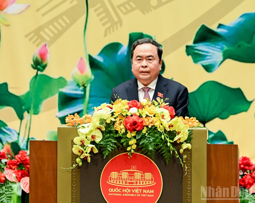 Chủ tịch Quốc hội Trần Thanh Mẫn phát biểu tại lễ kỷ niệm. Ảnh: DUY LINH