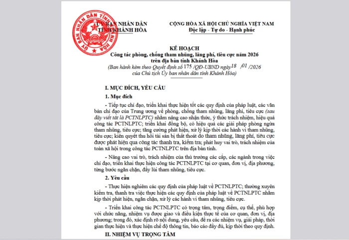 Triển khai kế hoạch phòng, chống tham nhũng, lãng phí, tiêu cực năm 2026