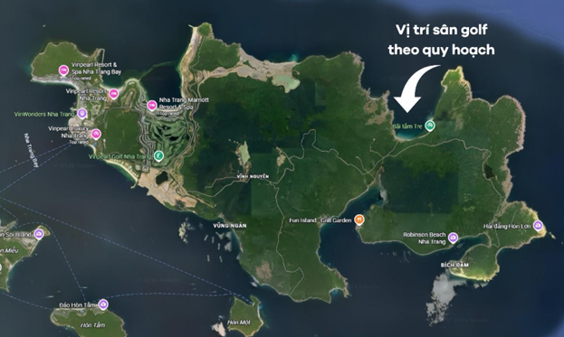Bai Tre Golf Course, over 100ha, under construction on Hon Tre Island