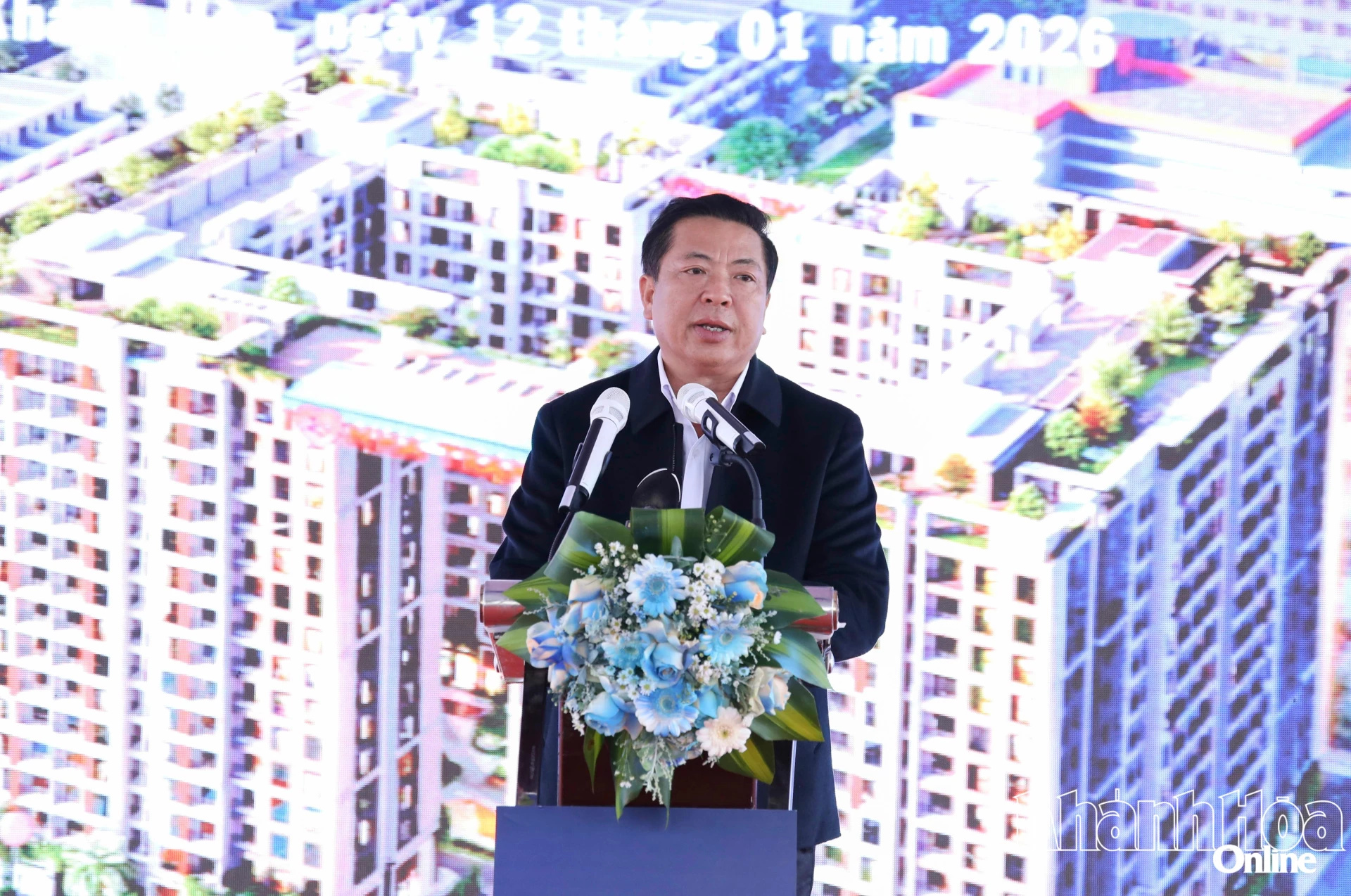 Đồng chí Trần Hồng Minh - Ủy viên Trung ương Đảng, Bộ trưởng Bộ Xây dựng phát biểu tại lễ khởi công.