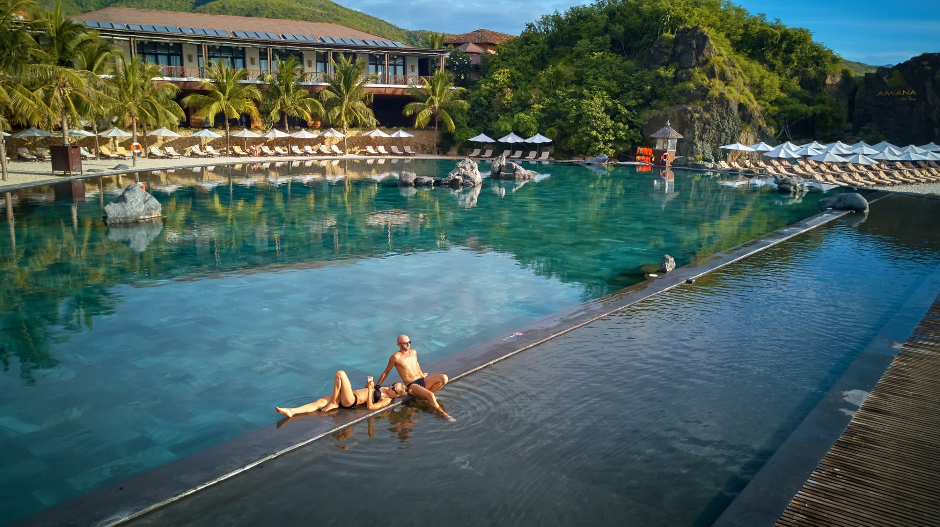 Tourists enjoy their vacation at Amiana resort.