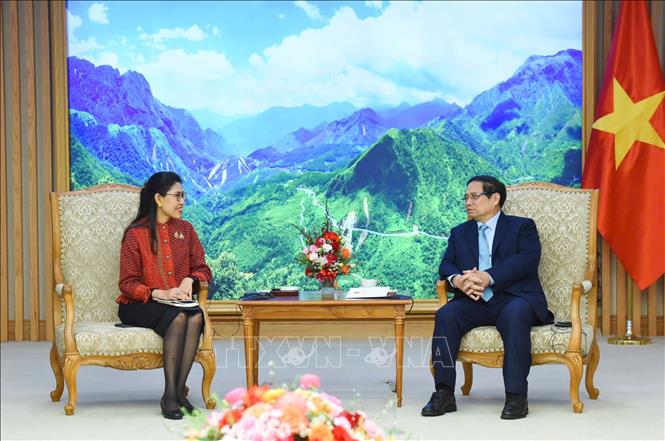 Thủ tướng Phạm Minh Chính tiếp bà Urawadee Sriphiromya, Đại sứ Vương quốc Thái Lan tại Việt Nam. Ảnh: Dương Giang/TTXVN