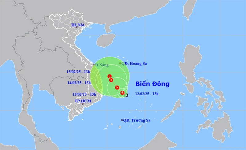 Vị trí và hướng di chuyển của áp thấp nhiệt đới. (Nguồn: nchmf.gov.vn)