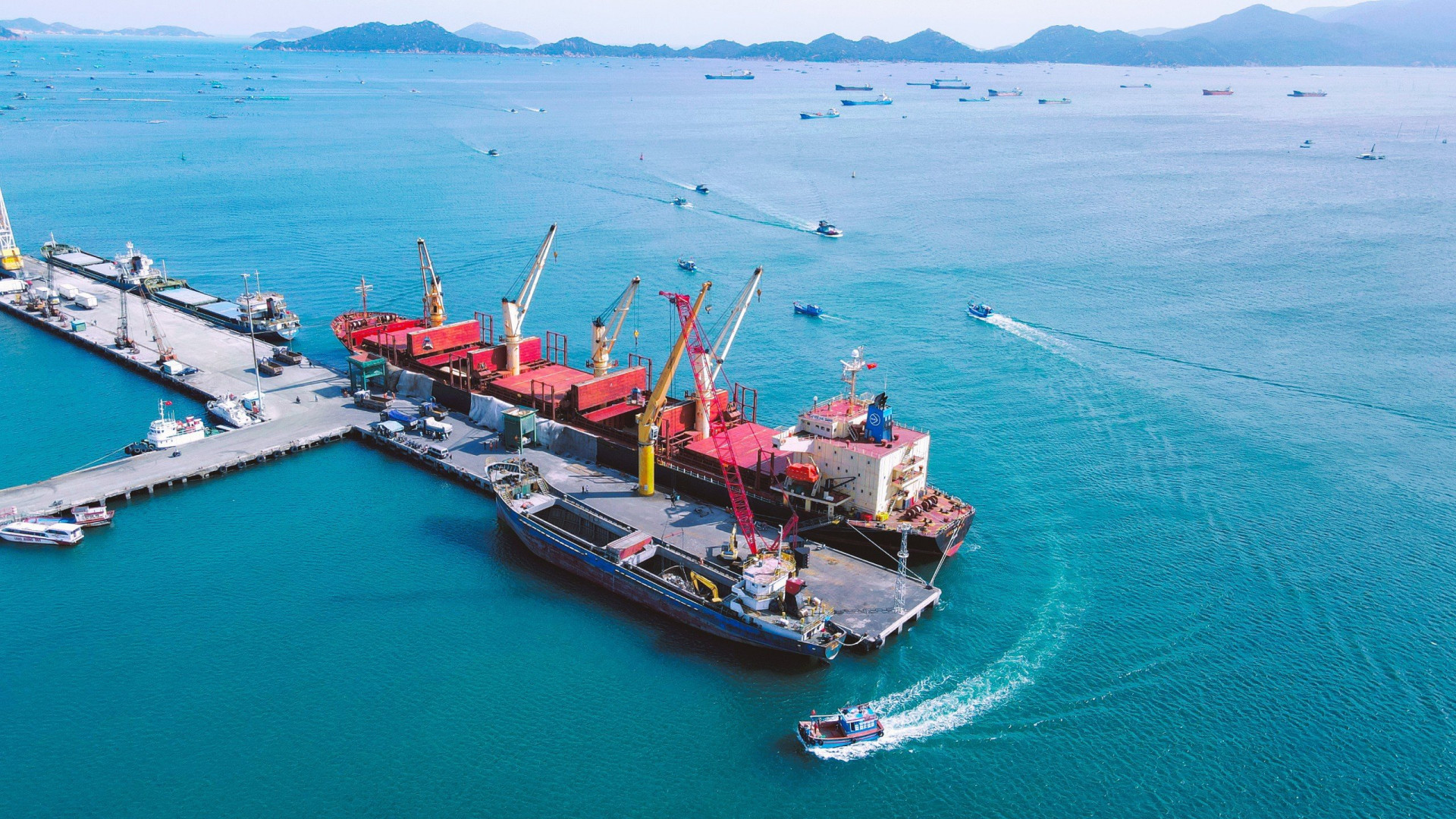 Cargo ships arriving at Cam Ranh Port.