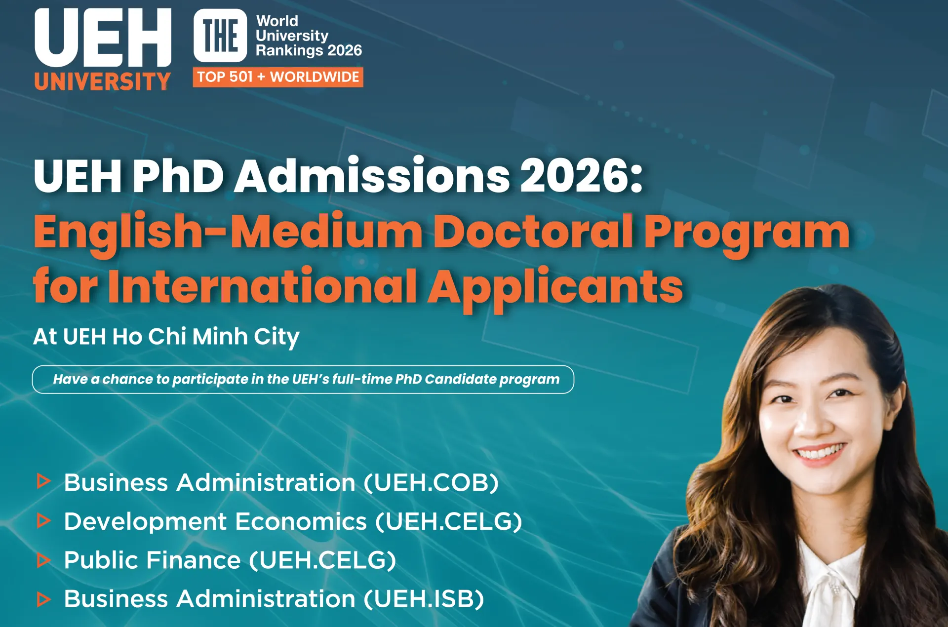 UEH tuyển sinh chương trình tiến sĩ giảng dạy bằng tiếng Anh dành cho ứng viên quốc tế