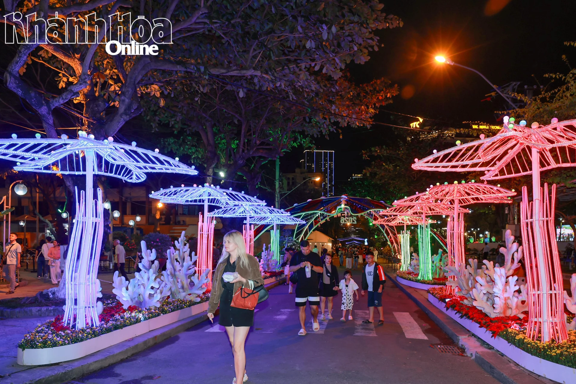 Đoạn đường được trang trí những hình ảnh về sinh vật biển.