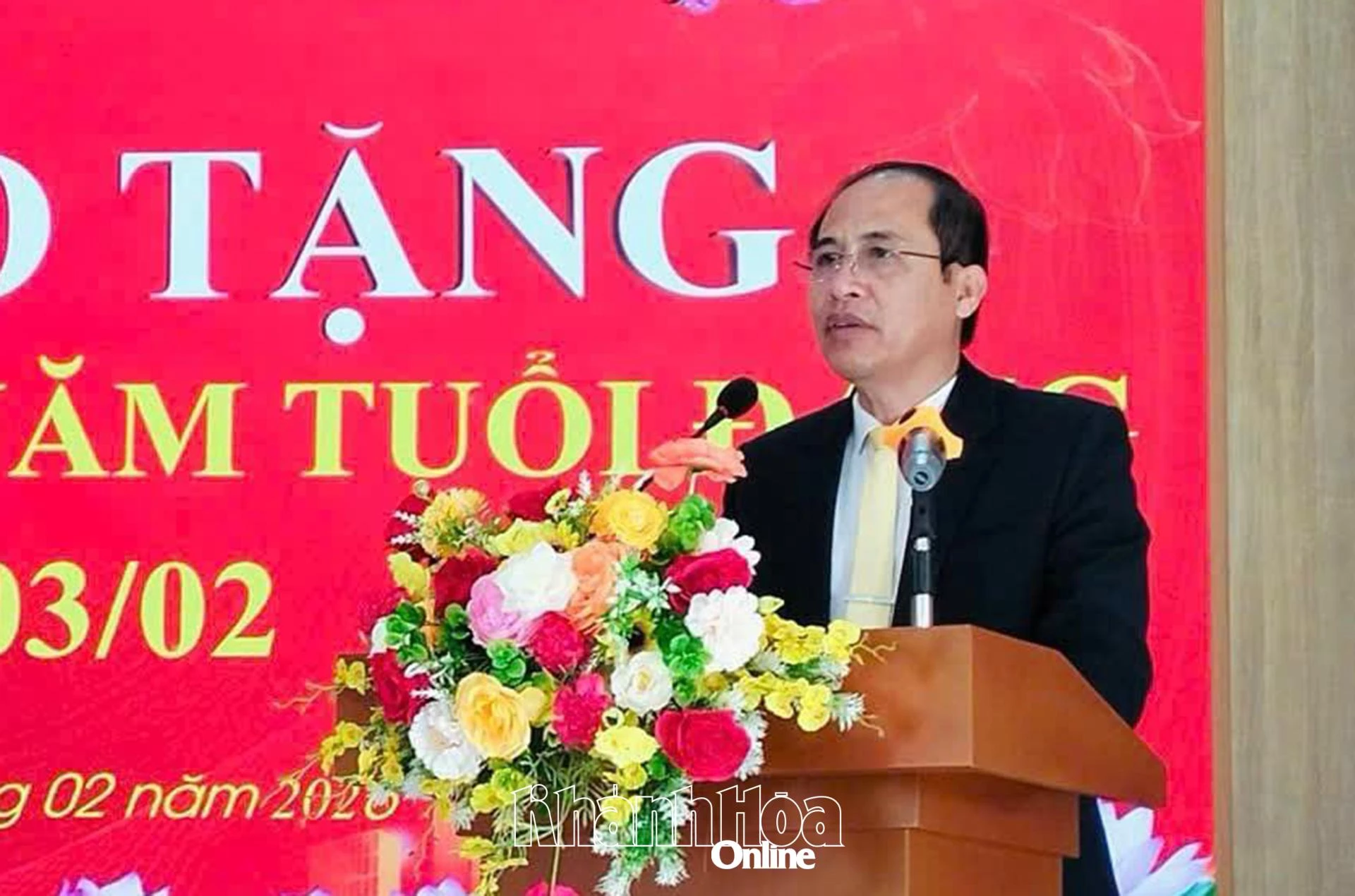 Ông Trần Văn Phải - Bí thư Đảng ủy, Chủ tịch HĐND xã phát biểu tại buổi lễ.