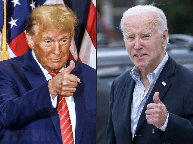 Tổng thống Mỹ Joe Biden (phải) và cựu Tổng thống Donald Trump. (Ảnh: AFP/TTXVN)
