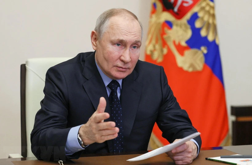 Tổng thống Nga Vladimir Putin chủ trì cuộc họp nội các tại ngoại ô Moskva, ngày 29/3/2023. (Ảnh: AFP/TTXVN)
