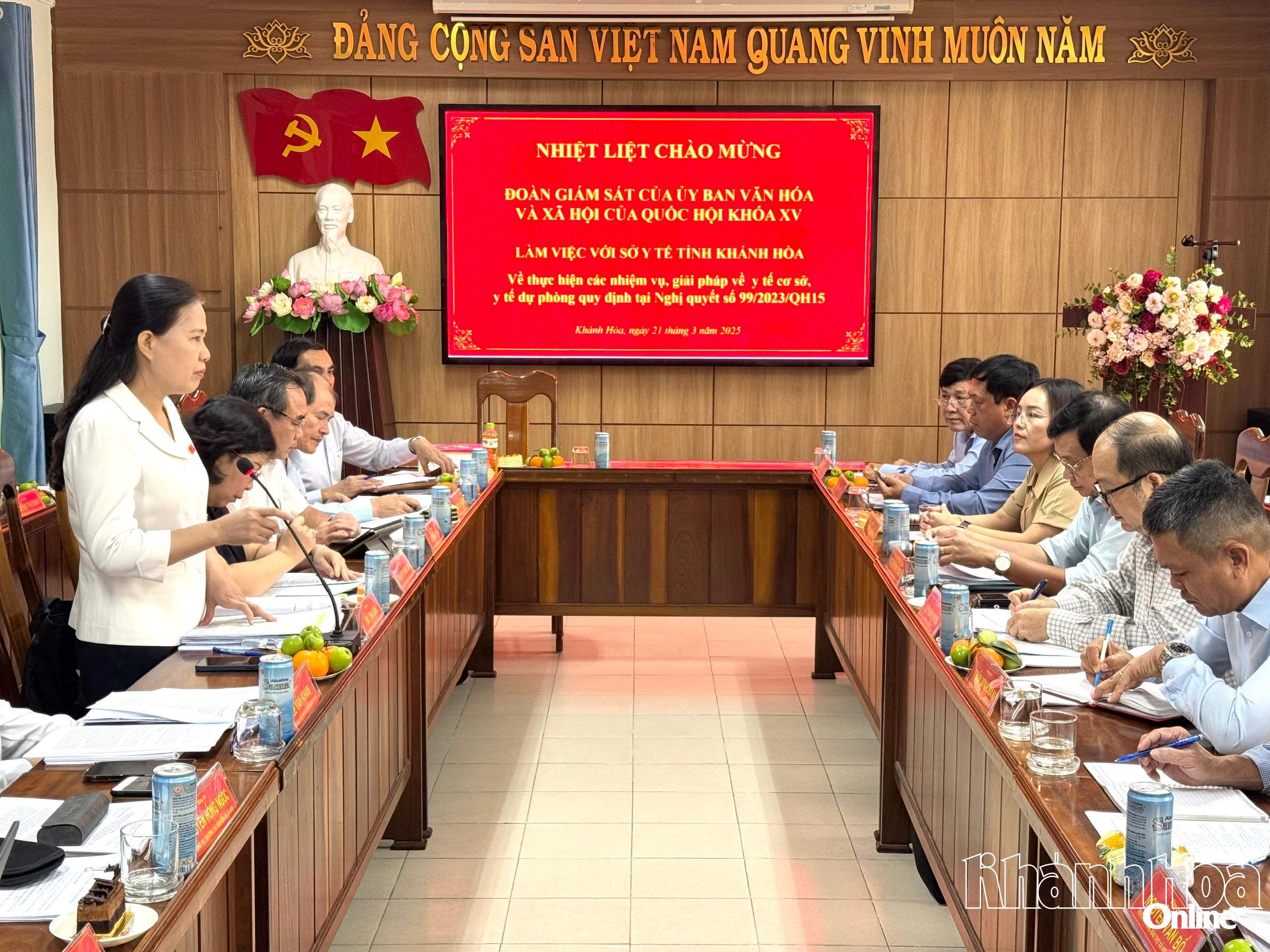 Ủy ban Văn hóa và Xã hội của Quốc hội: Giám sát tại Khánh Hòa về thực hiện nhiệm vụ y tế cơ sở, y tế dự phòng