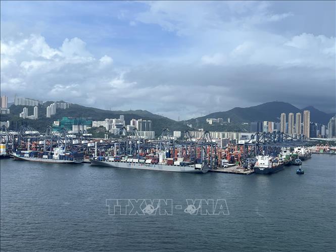 Vận chuyển hàng hóa tại cảng ở Hong Kong. Ảnh: Mạc Luyện/Pv TTXVN tại Hong Kong
