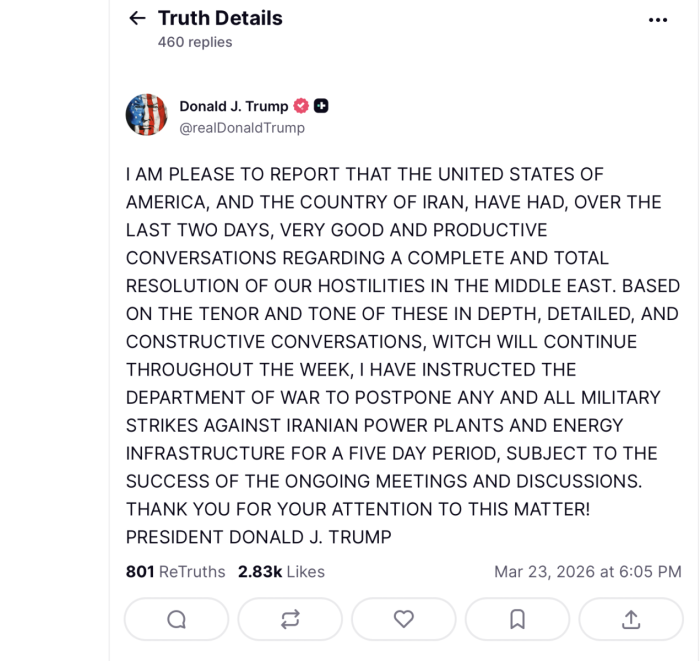 Tổng thống Trump tạm hoãn tấn công cơ sở năng lượng Iran, giá dầu giảm ngay 14%