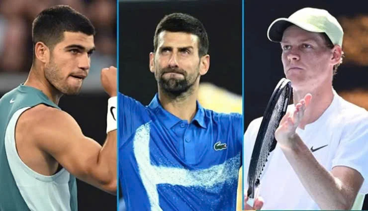 Theo nhánh đấu Alcaraz (bên trái) nhiều khả năng đụng độ Djokovic (giữa) ở bán kết Indian Wells