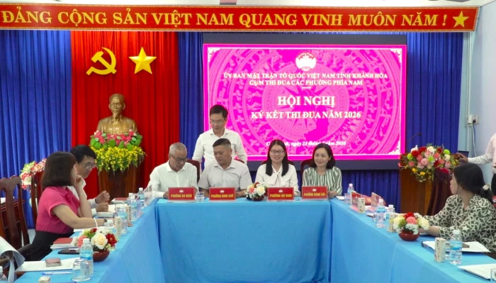 Cụm thi đua Mặt trận các phường phía Nam tỉnh Khánh Hòa ký kết thi đua năm 2026
