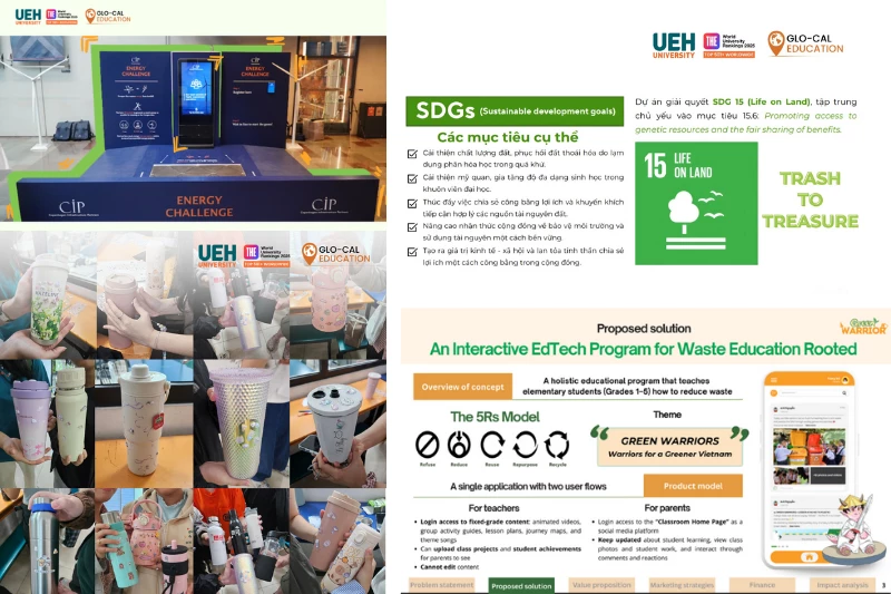 Các dự án “ECOSTEP – Booth Challenge tạo ra điện năng từ bước chân tại khuôn viên UEH B và N”, “Refill and Reuse – Mang bình theo mình”, “Green Warriors”, “Trash to Treasure” góp phần lan tỏa lối sống bền vững đến cộng đồng.