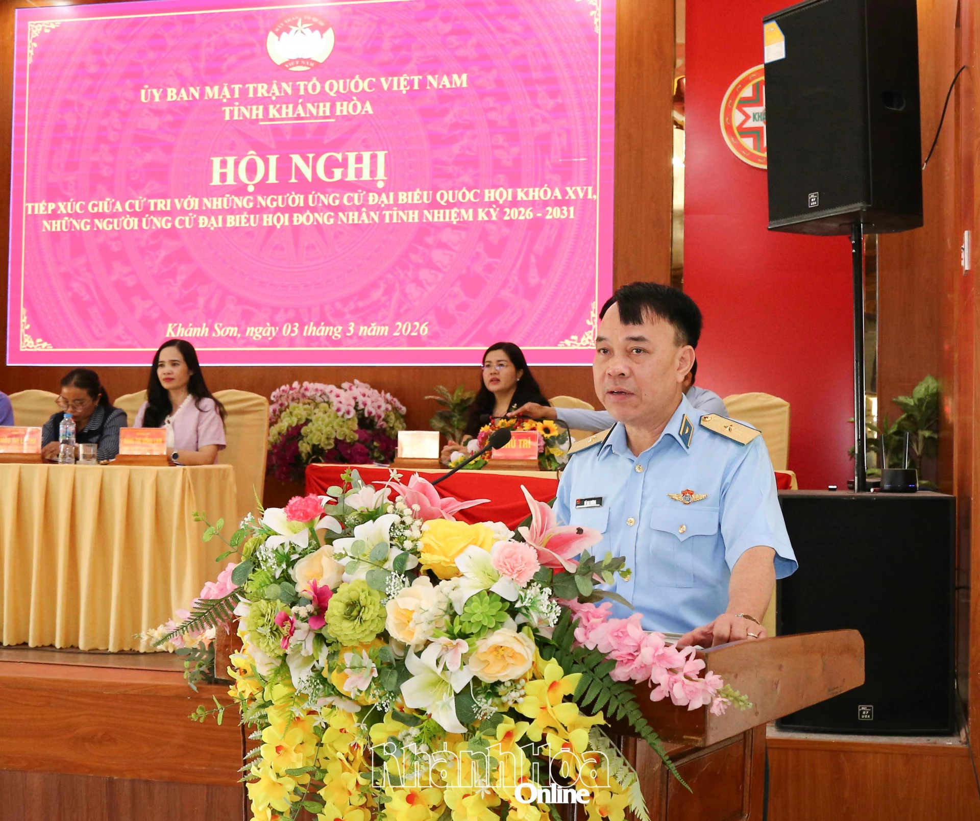 Ông Vũ Đại Dương - Ủy viên Ban Thường vụ Đảng ủy, Thiếu tướng, Phó Tư lệnh Quân chủng Phòng không - Không quân trình bày chương trình hành động