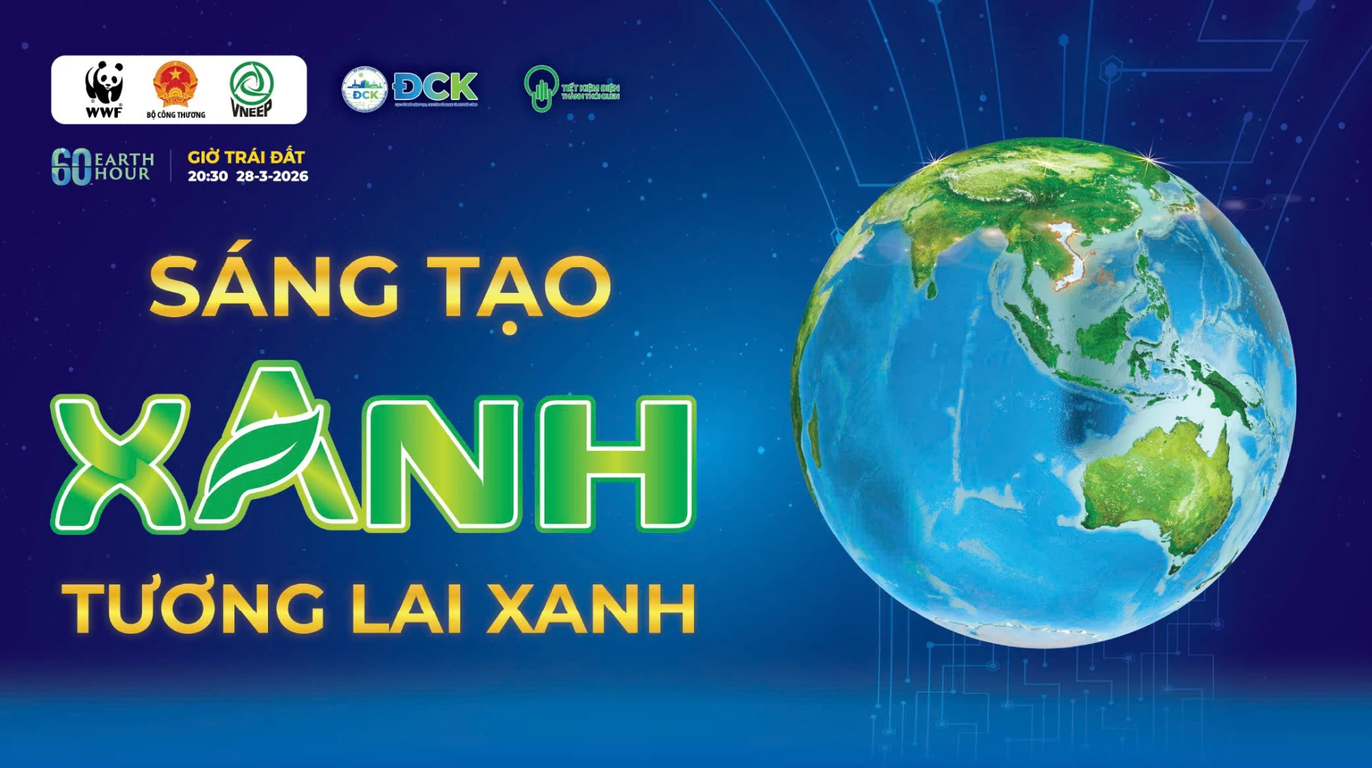 Chiến dịch Giờ Trái đất 2026 với thông điệp “Sáng tạo xanh – Tương lai xanh” kêu gọi cộng đồng chung tay tiết kiệm năng lượng.