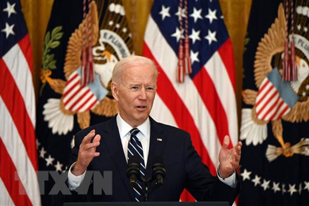 Tổng thống Mỹ Joe Biden phát biểu tại Nhà Trắng ở thủ đô Washington, DC. (Ảnh: AFP/TTXVN)