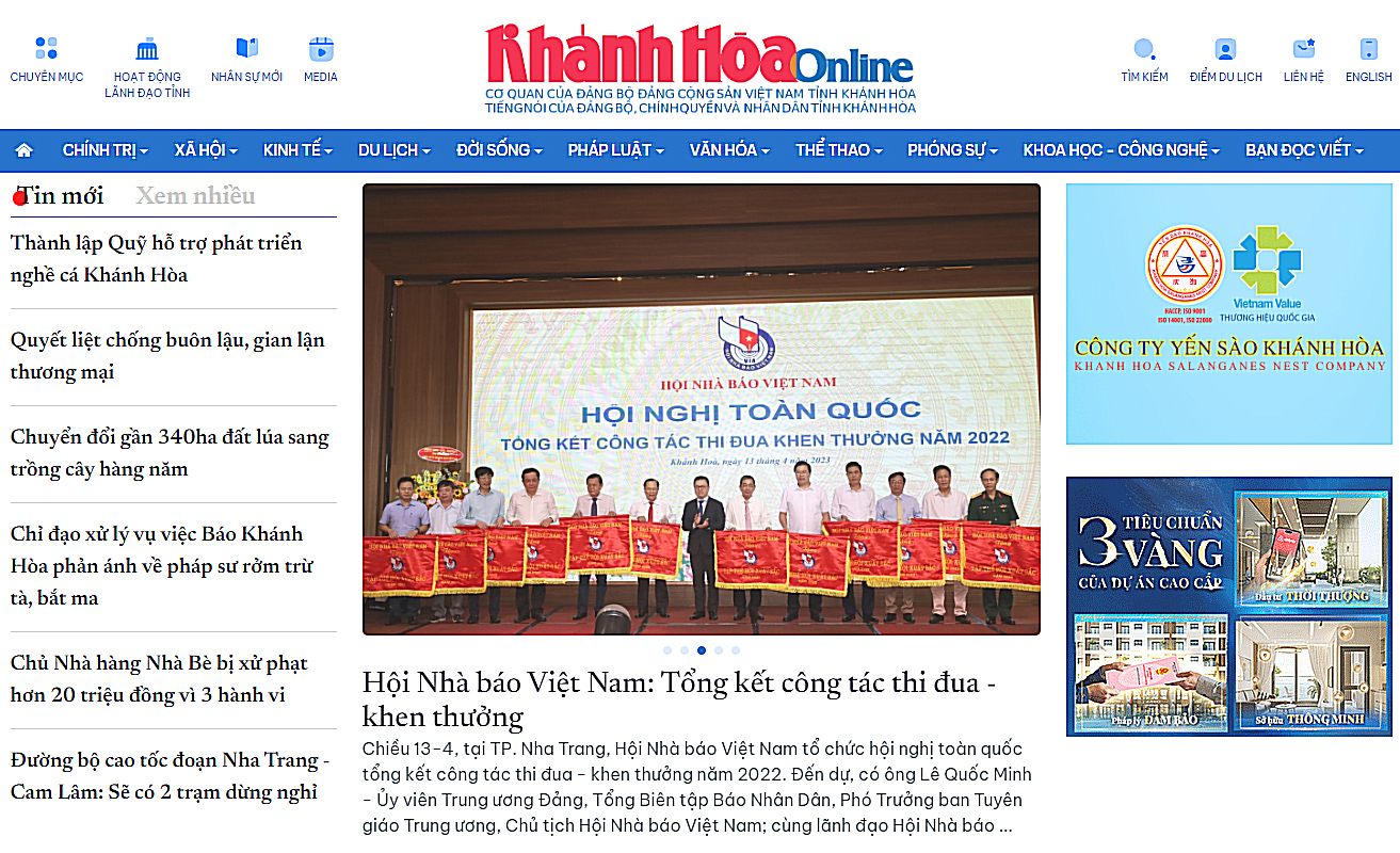 Giao diện web mới của Báo Khánh Hóa điện tử.