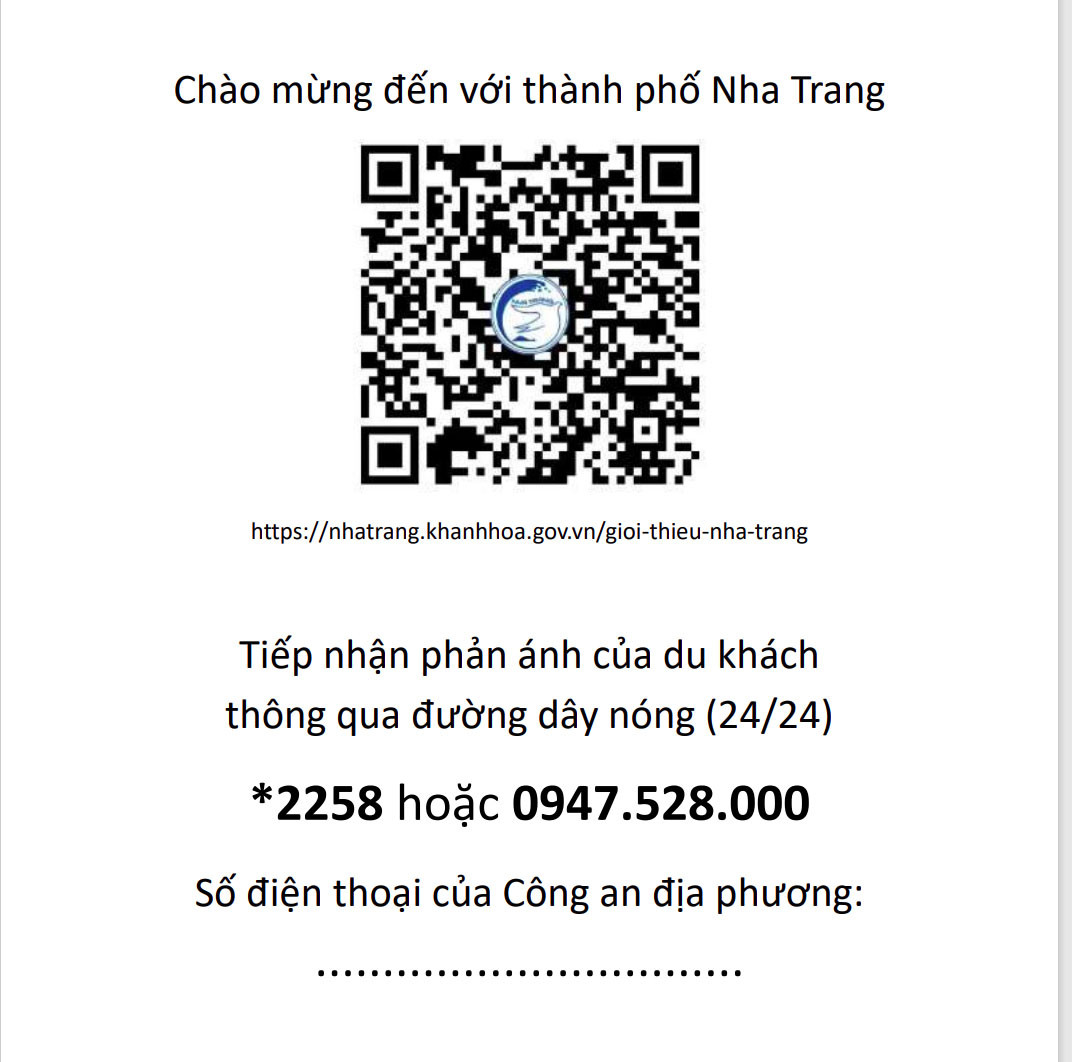 Mã QR quảng bá du lịch và thông tin đường dây nóng do UBND TP. Nha Trang tạo lập.