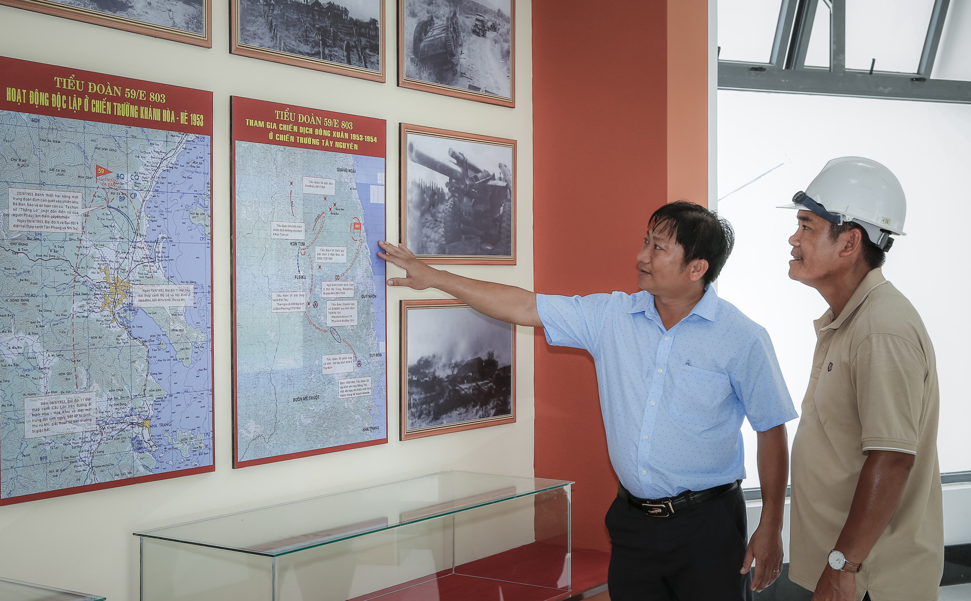 Một góc phòng trưng bày tư liệu về Tiểu đoàn 59 ở Khu lưu niệm Vườn Gòn - Đá Bàn (ảnh Công Định)