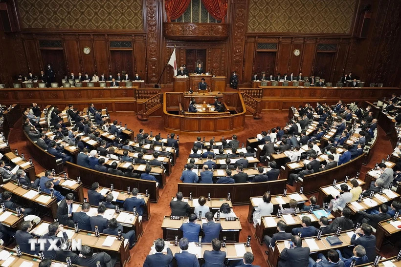 Toàn cảnh phiên họp Hạ viện Nhật Bản tại thủ đô Tokyo ngày 16/4/2024. (Ảnh: Kyodo/TTXVN)
