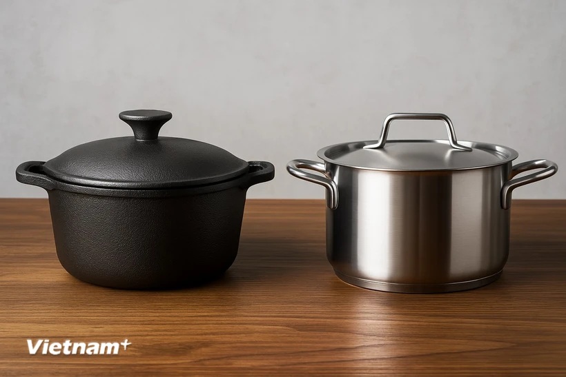 So với nồi inox, nồi gang có khả năng bổ sung sắt tự nhiên trong quá trình nấu nướng. (Ảnh: Vietnam+)