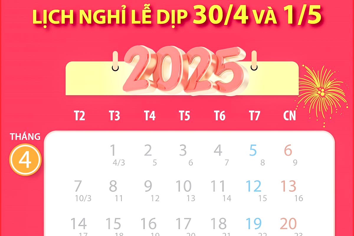 Công chức, viên chức được nghỉ 5 ngày liên tục dịp nghỉ lễ 30-4 và 1-5-2025