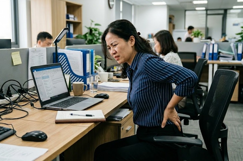 Ngồi lâu là thói quen phổ biến nhưng tiềm ẩn nhiều nguy cơ cho cột sống và hệ cơ xương.