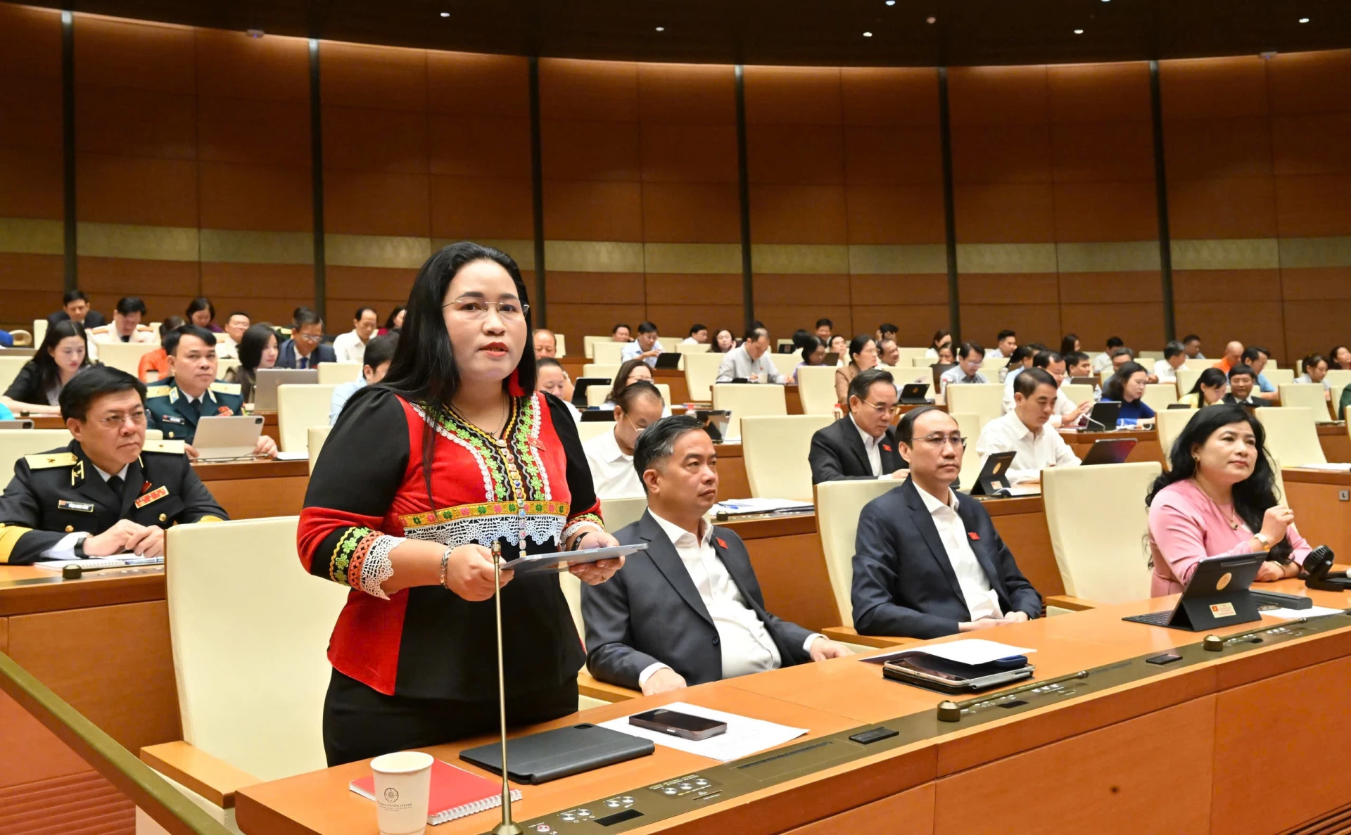 Đại biểu Chamaléa Thị Thủy phát biểu tại hội trường.