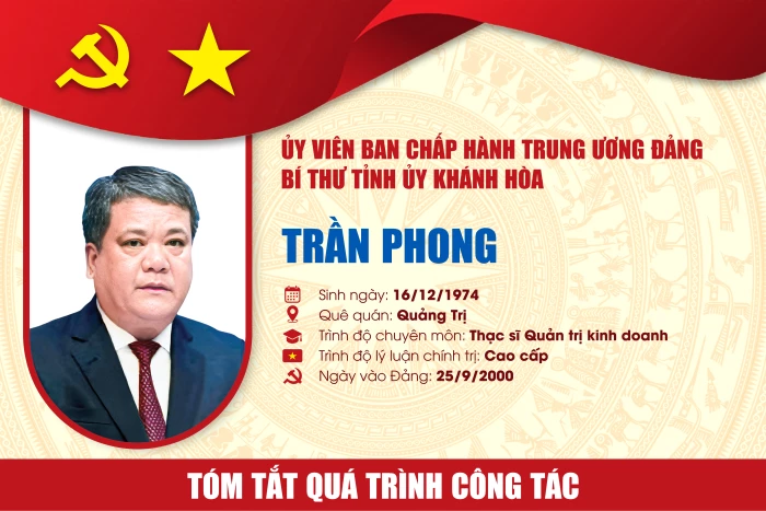 [Infographic] Tóm tắt quá trình công tác của đồng chí Trần Phong - Ủy viên Ban Chấp hành Trung ương Đảng, Bí thư Tỉnh ủy Khánh Hòa